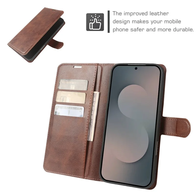 Fodral för Samsung Galaxy S25 Ultra, ställfodral, plånbok, kalvläderstruktur, vikbar hölse i PU-läder - Brun
