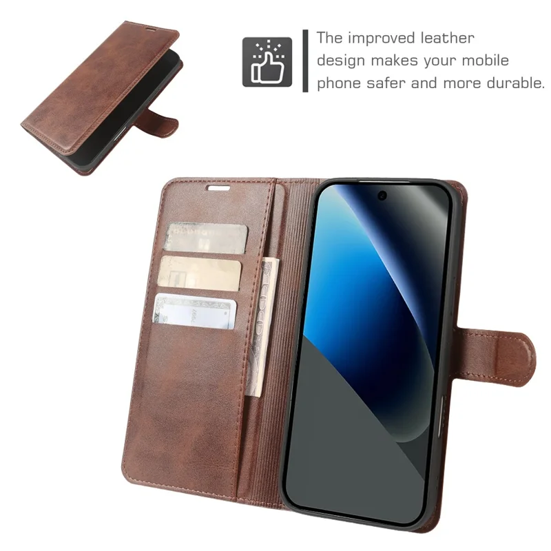 For Google Pixel 10a Case Stand Wallet Calf Texture PU Leather Flip Phone Cover - Brown