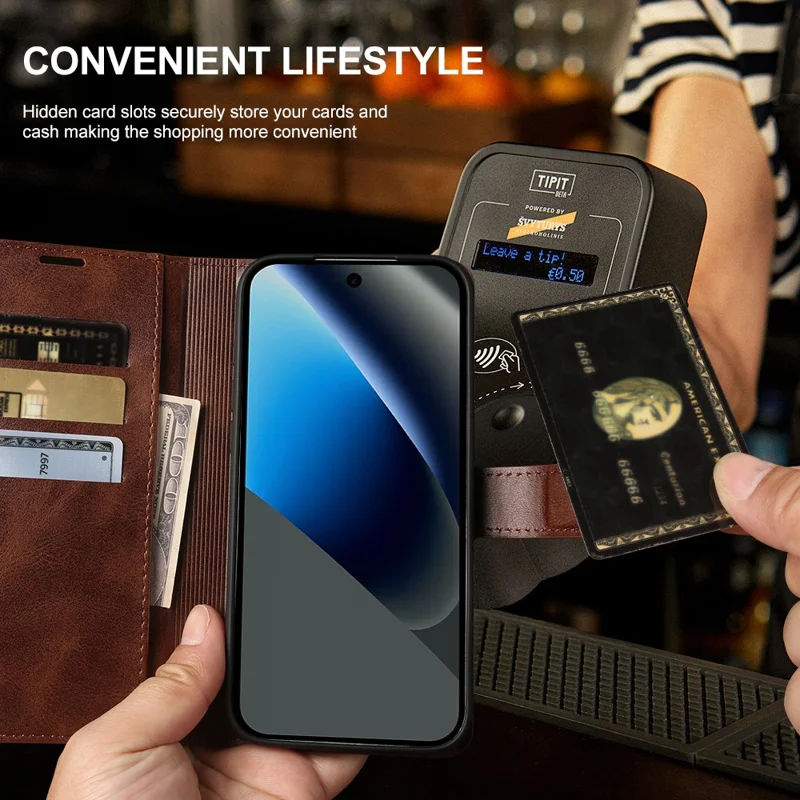 For Google Pixel 10a Case Stand Wallet Calf Texture PU Leather Flip Phone Cover - Brown