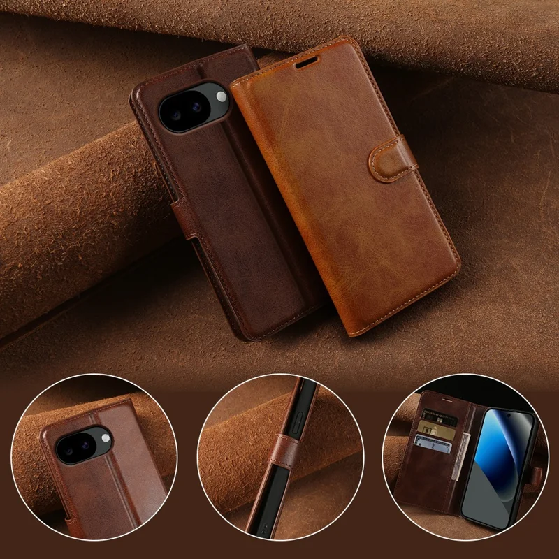 For Google Pixel 10a Case Stand Wallet Calf Texture PU Leather Flip Phone Cover - Brown