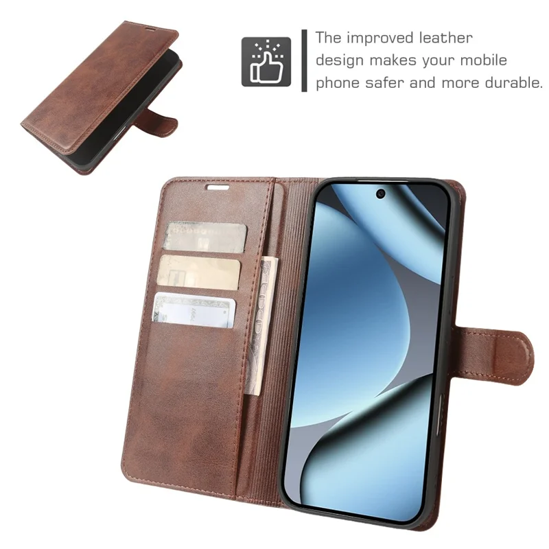 For Google Pixel 10 Pro  /  10  /  9 Pro  /  9 Case Stand Wallet Calf Texture PU Leather Flip Phone Cover - Brown