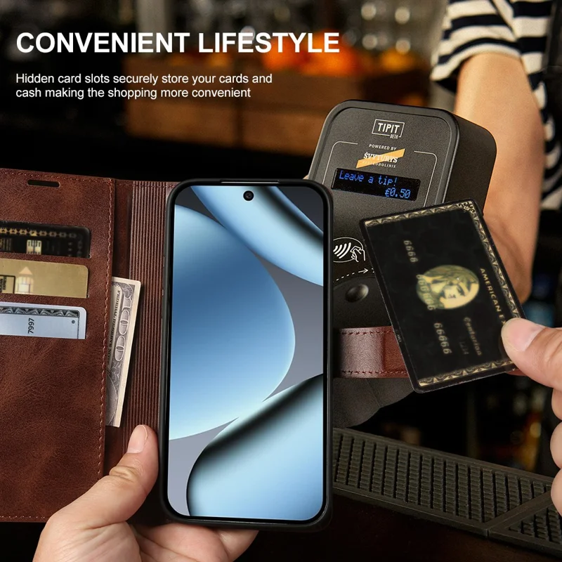 For Google Pixel 10 Pro  /  10  /  9 Pro  /  9 Case Stand Wallet Calf Texture PU Leather Flip Phone Cover - Brown