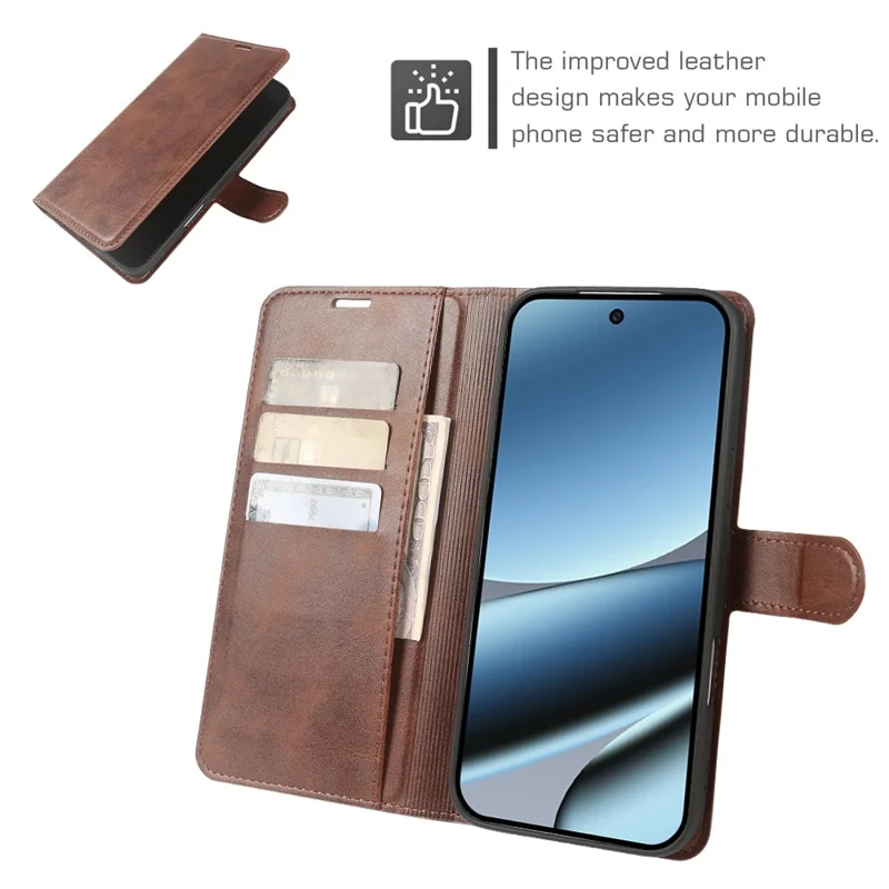 For Google Pixel 10 Pro XL Case Stand Wallet Calf Texture PU Leather Flip Phone Cover - Brown