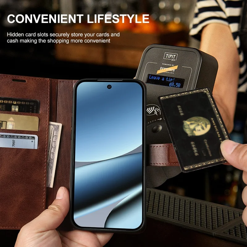 For Google Pixel 10 Pro XL Case Stand Wallet Calf Texture PU Leather Flip Phone Cover - Brown