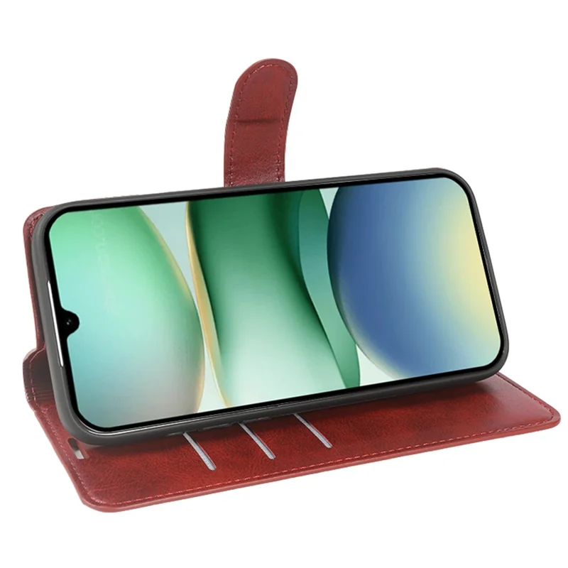 For Xiaomi Redmi A5 NFC (EU) (173.45mm) Case Stand Wallet Calf Texture PU Leather Flip Phone Cover - Red