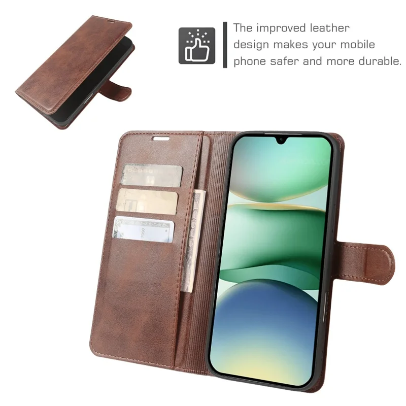 For Xiaomi Redmi A5 NFC (EU) (173.45mm) Case Stand Wallet Calf Texture PU Leather Flip Phone Cover - Red