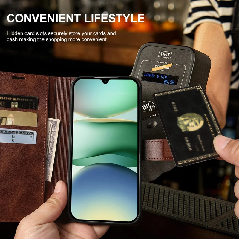 For Xiaomi Redmi A5 NFC (EU) (173.45mm) Case Stand Wallet Calf Texture PU Leather Flip Phone Cover - Red