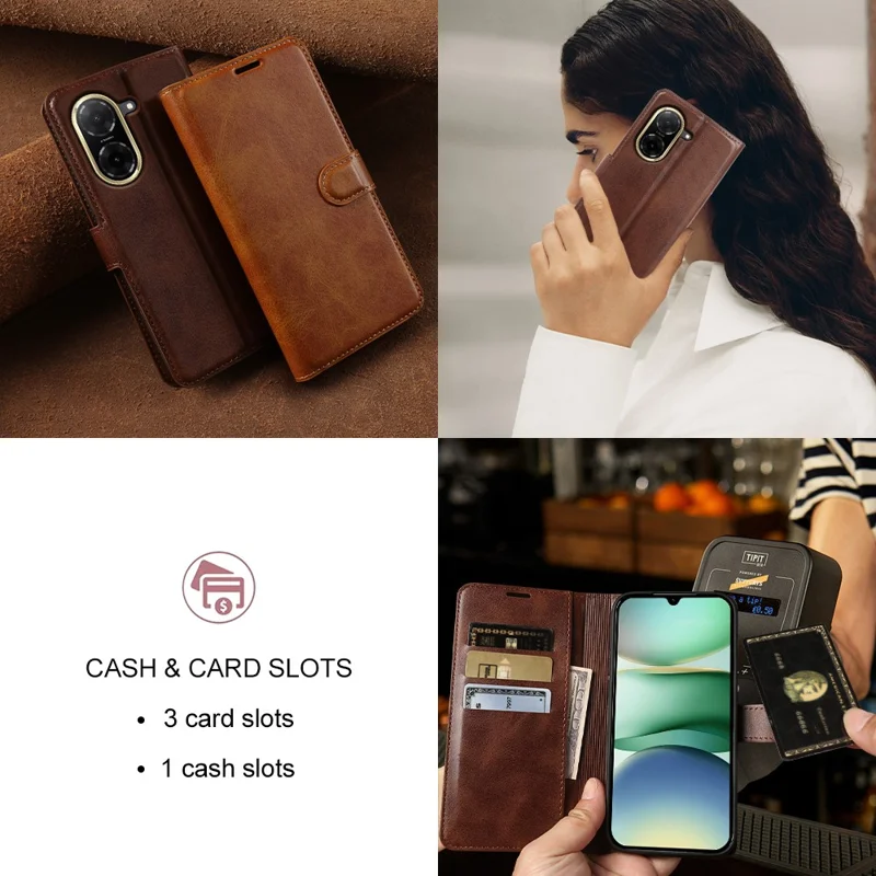 For Xiaomi Redmi A5 NFC (EU) (173.45mm) Case Stand Wallet Calf Texture PU Leather Flip Phone Cover - Red
