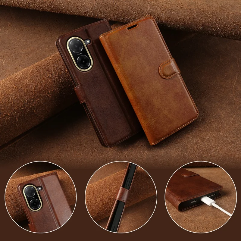 For Xiaomi Redmi A5 NFC (EU) (173.45mm) Case Stand Wallet Calf Texture PU Leather Flip Phone Cover - Red