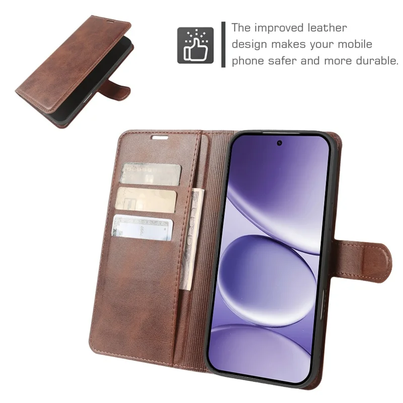 For Xiaomi Redmi Note 15 Pro 5G (Global) Case Stand Wallet Calf Texture PU Leather Flip Phone Cover - Brown