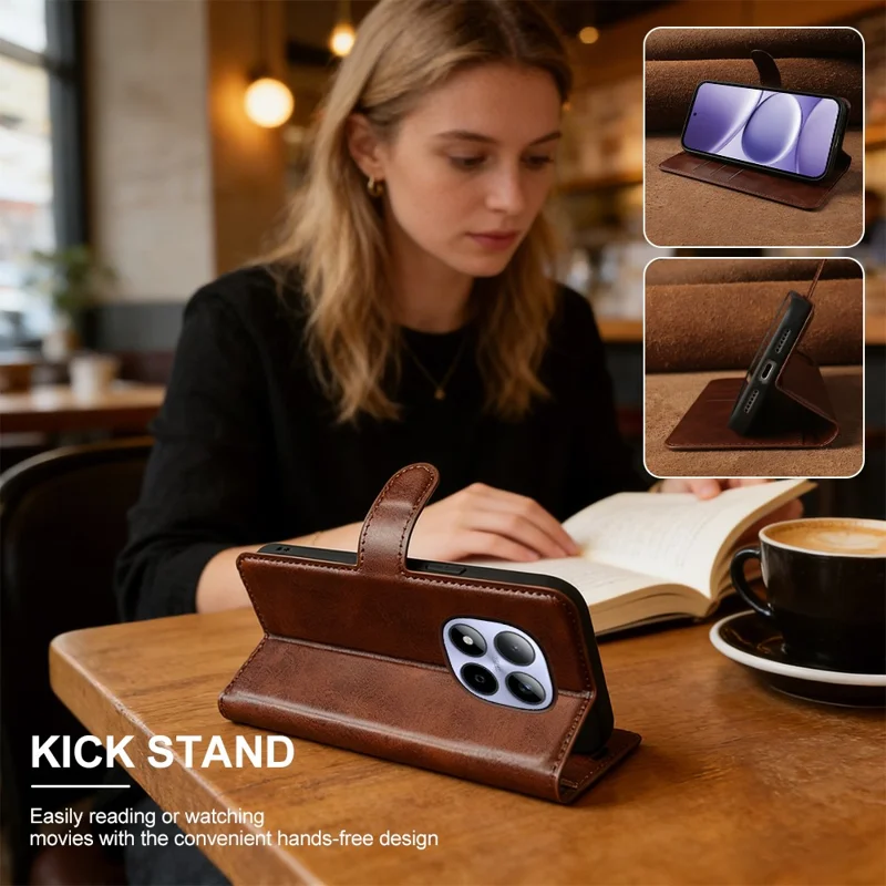 For Xiaomi Redmi Note 15 Pro 5G (Global) Case Stand Wallet Calf Texture PU Leather Flip Phone Cover - Brown