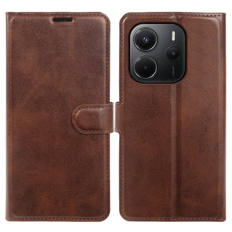 For Xiaomi Redmi Note 14 4G (164.84mm) Case Stand Wallet Calf Texture PU Leather Flip Phone Cover - Brown