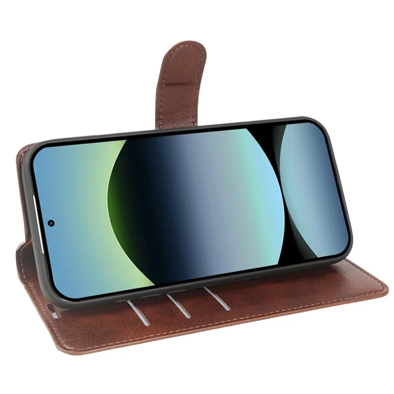 For Xiaomi Redmi Note 14 4G (164.84mm) Case Stand Wallet Calf Texture PU Leather Flip Phone Cover - Brown