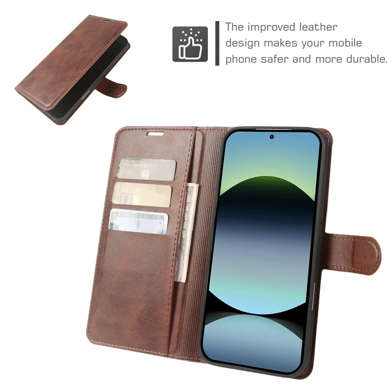 For Xiaomi Redmi Note 14 4G (164.84mm) Case Stand Wallet Calf Texture PU Leather Flip Phone Cover - Brown