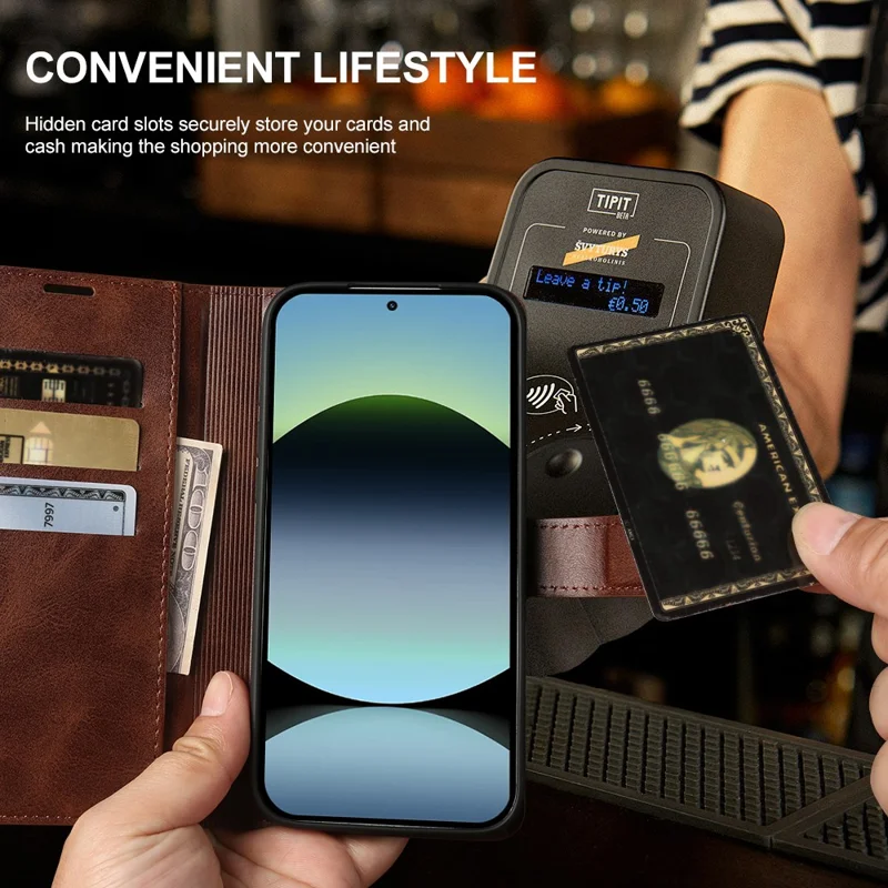 For Xiaomi Redmi Note 14 4G (164.84mm) Case Stand Wallet Calf Texture PU Leather Flip Phone Cover - Brown