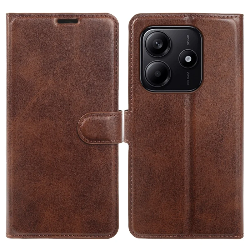 Cover per Xiaomi Redmi Note 14 5G con Supporto e Portafoglio, Custodia Pieghevole in Vera Pelle con Texture a Vitello - Marrone