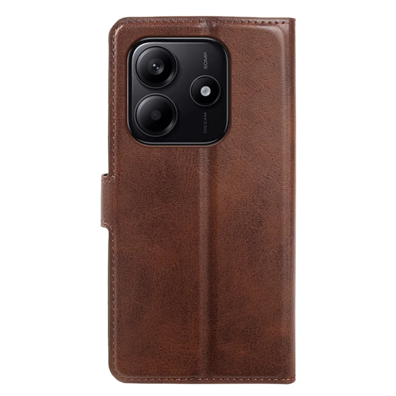 Cover per Xiaomi Redmi Note 14 5G con Supporto e Portafoglio, Custodia Pieghevole in Vera Pelle con Texture a Vitello - Marrone