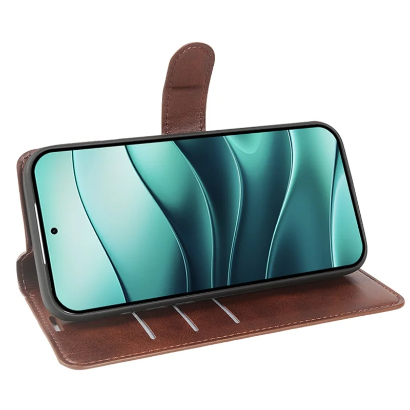 Cover per Xiaomi Redmi Note 14 5G con Supporto e Portafoglio, Custodia Pieghevole in Vera Pelle con Texture a Vitello - Marrone