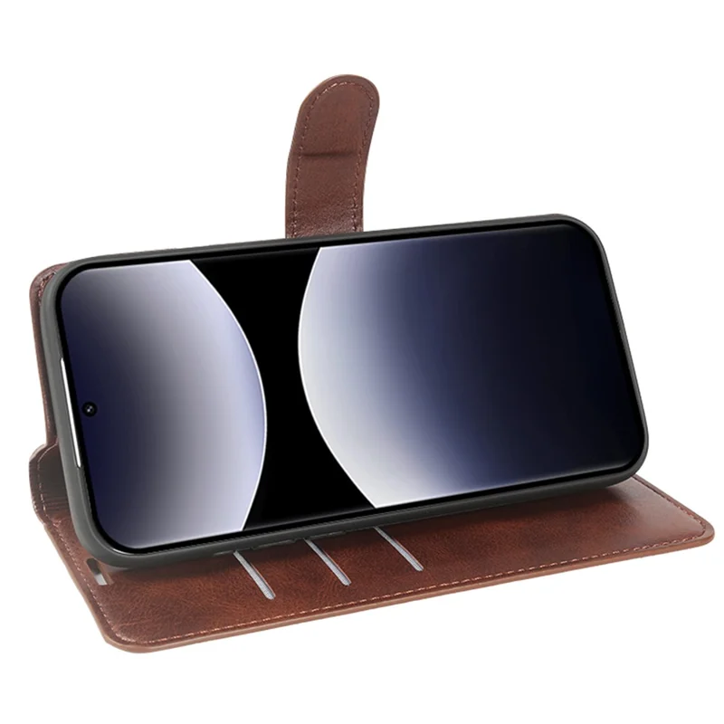 Flip Case med stå og wallet til Xiaomi Redmi Note 14 Pro+ 5G, ku-skindlignende PU-læder, brunt