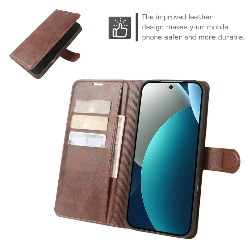 For Xiaomi Redmi Note 15 Pro 4G (Global) Case Stand Wallet Calf Texture PU Leather Flip Phone Cover - Brown