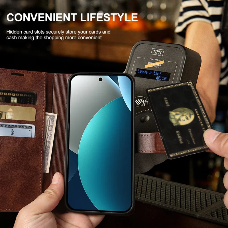 For Xiaomi Redmi Note 15 Pro 4G (Global) Case Stand Wallet Calf Texture PU Leather Flip Phone Cover - Brown