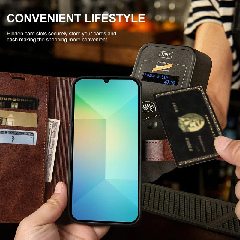 Til Samsung Galaxy A06 4G / A06 5G Taske Ståplads Lommebog Kalvlæder PU Læder Flip Telefonbeskyttelse - Brun