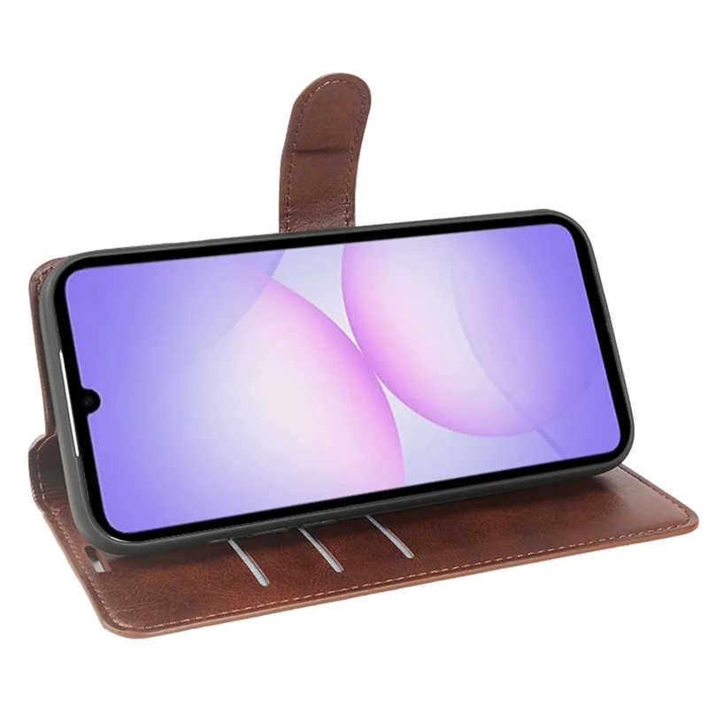 For Samsung Galaxy A07 5G Case Stand Wallet Calf Texture PU Leather Flip Phone Cover - Brown