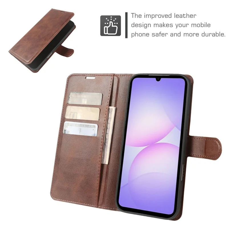 For Samsung Galaxy A07 5G Case Stand Wallet Calf Texture PU Leather Flip Phone Cover - Brown