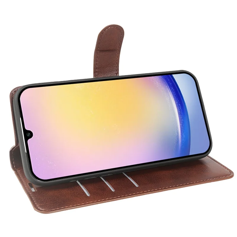 For Samsung Galaxy A25 5G (Global) (161mm) Case Stand Wallet Calf Texture PU Leather Flip Phone Cover - Brown