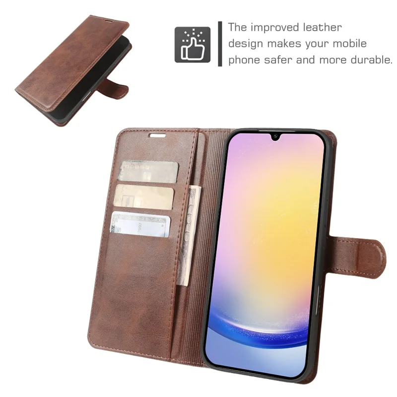 For Samsung Galaxy A25 5G (Global) (161mm) Case Stand Wallet Calf Texture PU Leather Flip Phone Cover - Brown