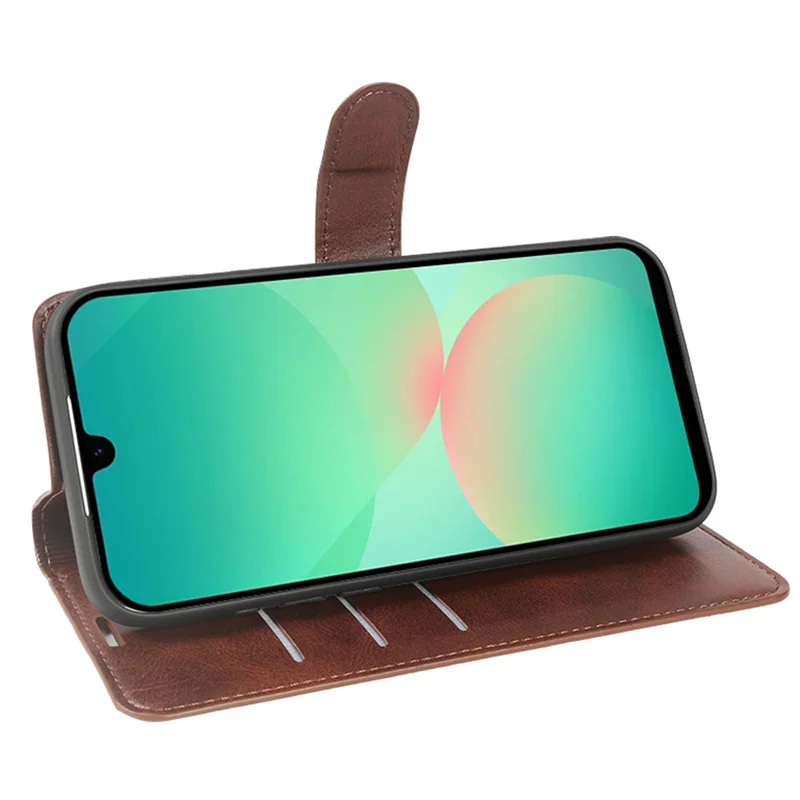 Cover per Samsung Galaxy A26 5G con Supporto, Portafoglio, Pelle PU con Texture di Vitello, Chiusura a Libro - Marrone