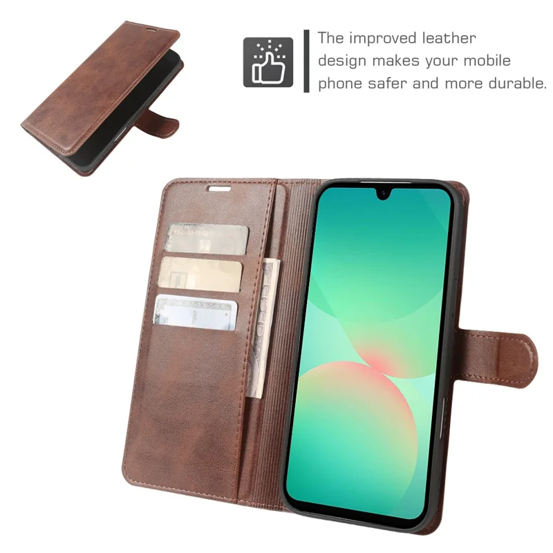 For Samsung Galaxy A27 Case Stand Wallet Calf Texture PU Leather Flip Phone Cover - Brown