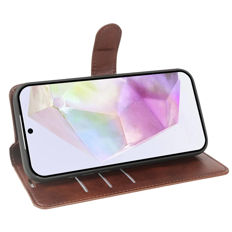 For Samsung Galaxy A35 5G Case Stand Wallet Calf Texture PU Leather Flip Phone Cover - Brown