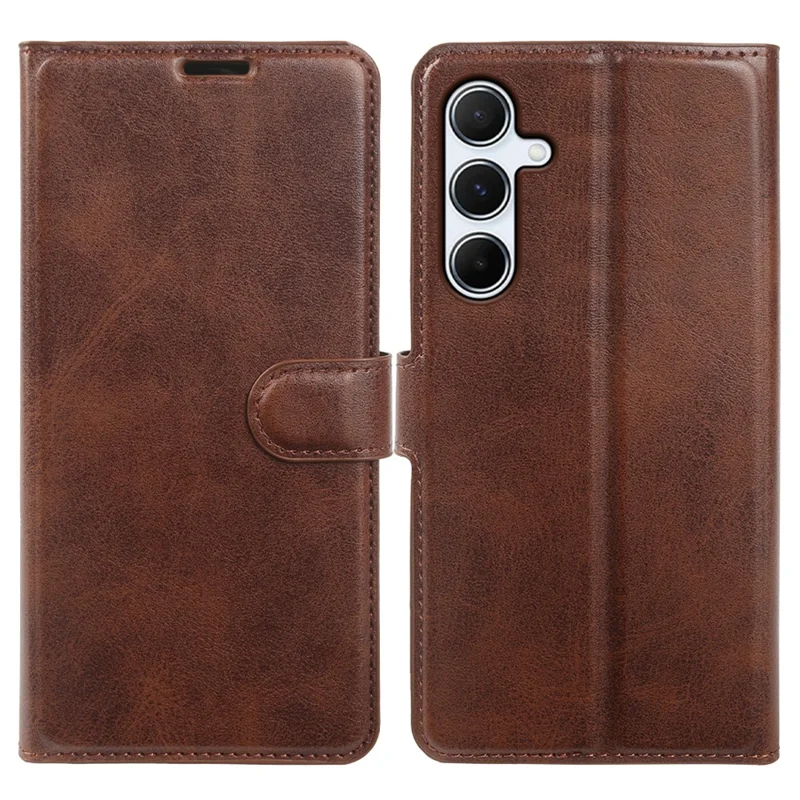 For Samsung Galaxy A55 5G Case Stand Wallet Calf Texture PU Leather Flip Phone Cover - Brown