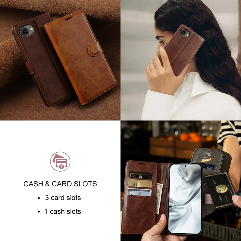 For ZTE nubia S2e Case Stand Wallet Calf Texture PU Leather Flip Phone Cover - Brown