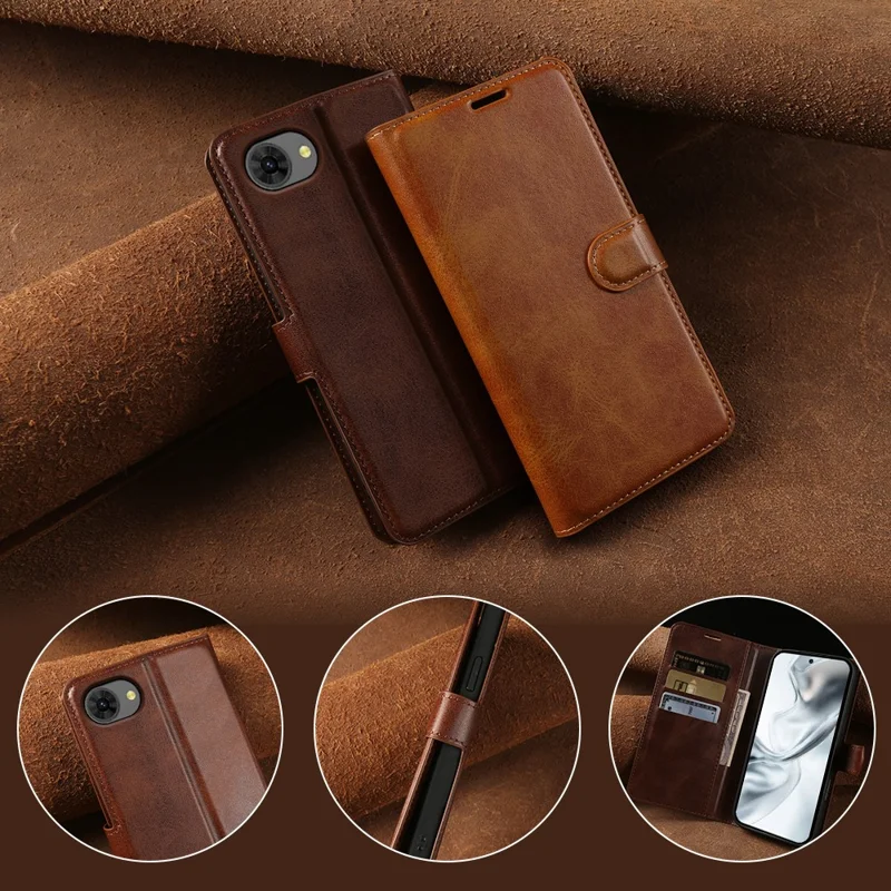 For ZTE nubia S2e Case Stand Wallet Calf Texture PU Leather Flip Phone Cover - Brown
