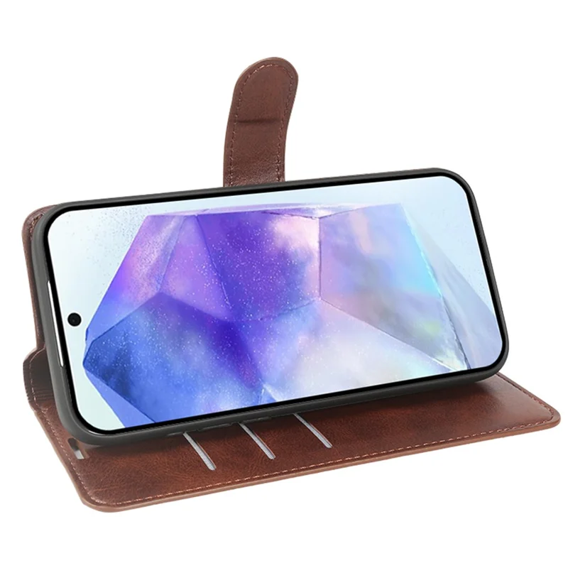 Flip-pouch til Samsung Galaxy A36 5G med stand og wallet, ku-skindlignende PU-læder - Brun