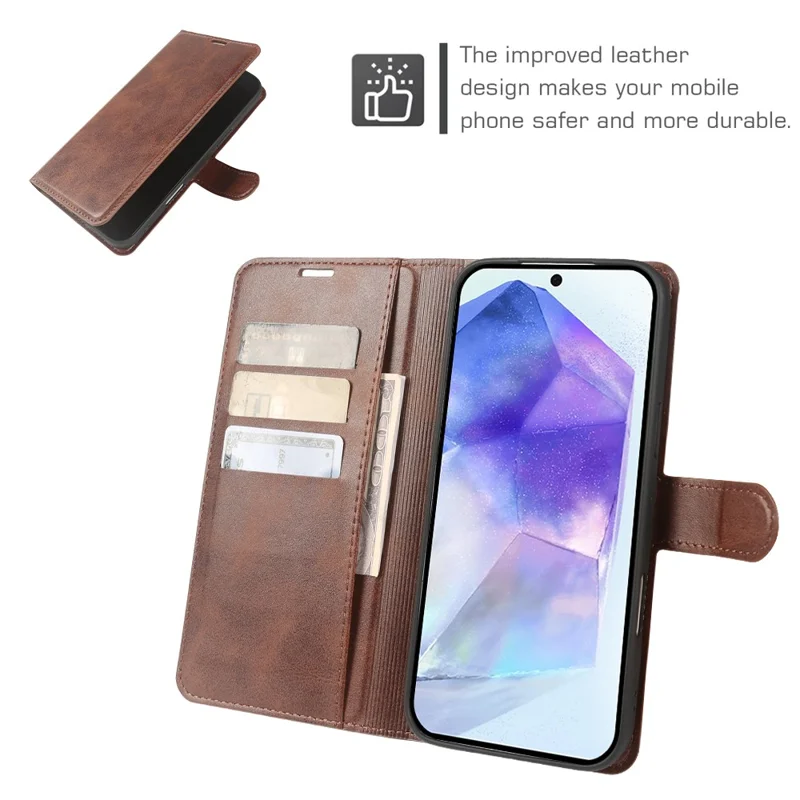 Flip-pouch til Samsung Galaxy A36 5G med stand og wallet, ku-skindlignende PU-læder - Brun