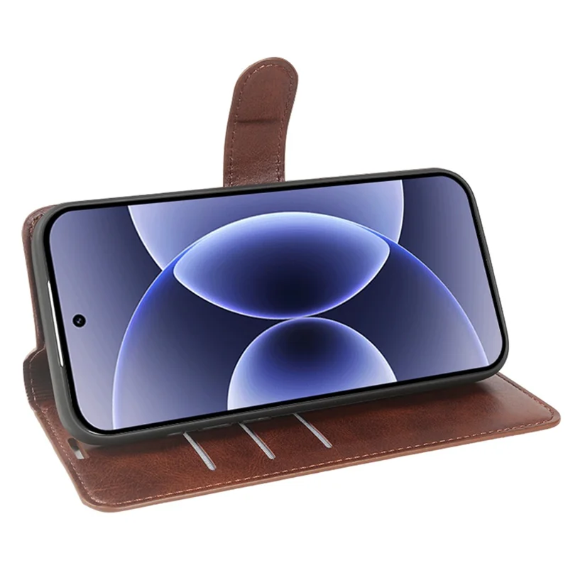 For Xiaomi 17 Case Stand Wallet Calf Texture PU Leather Flip Phone Cover - Brown