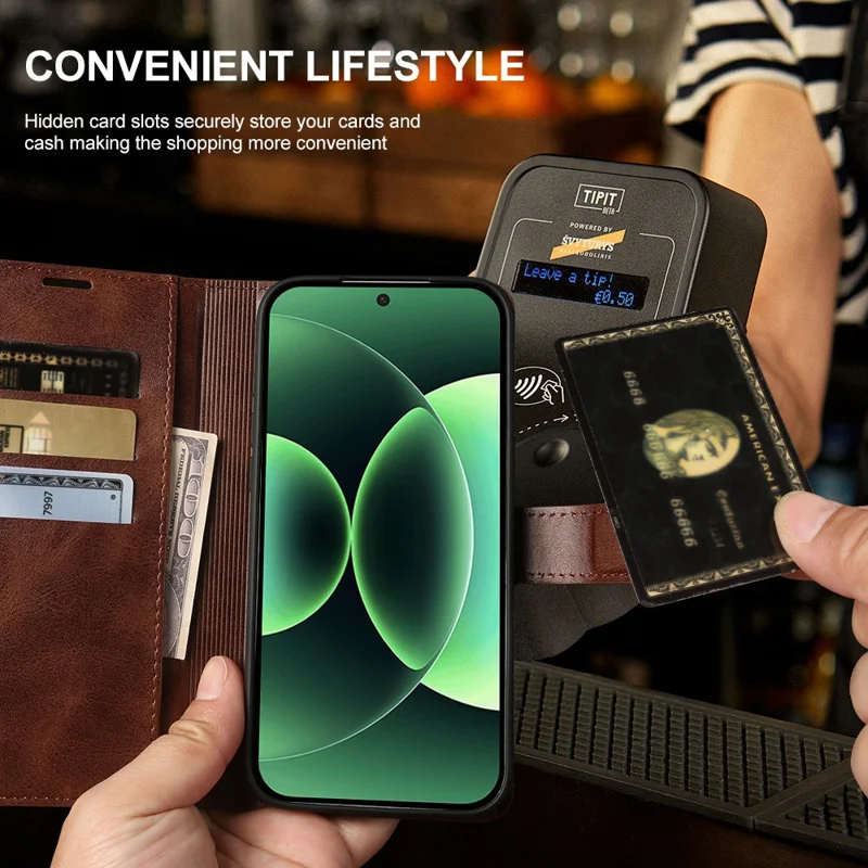 For Xiaomi 17 Pro Case Stand Wallet Calf Texture PU Leather Flip Phone Cover - Brown