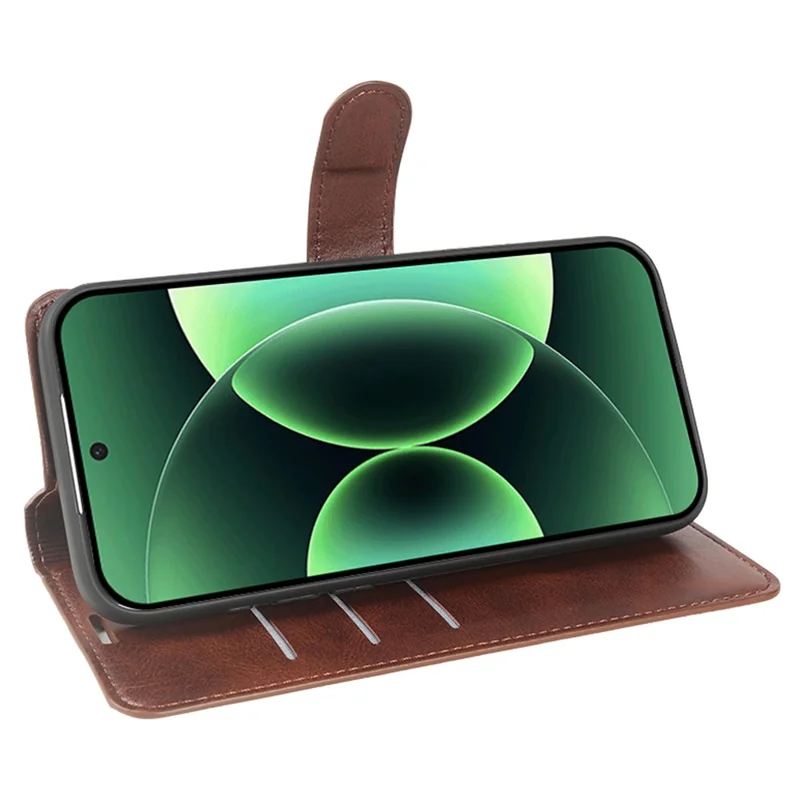 Cover con supporto portafoglio per Xiaomi 17 Pro Max, custodia pieghevole in ecopelle con texture a vitello - Marrone