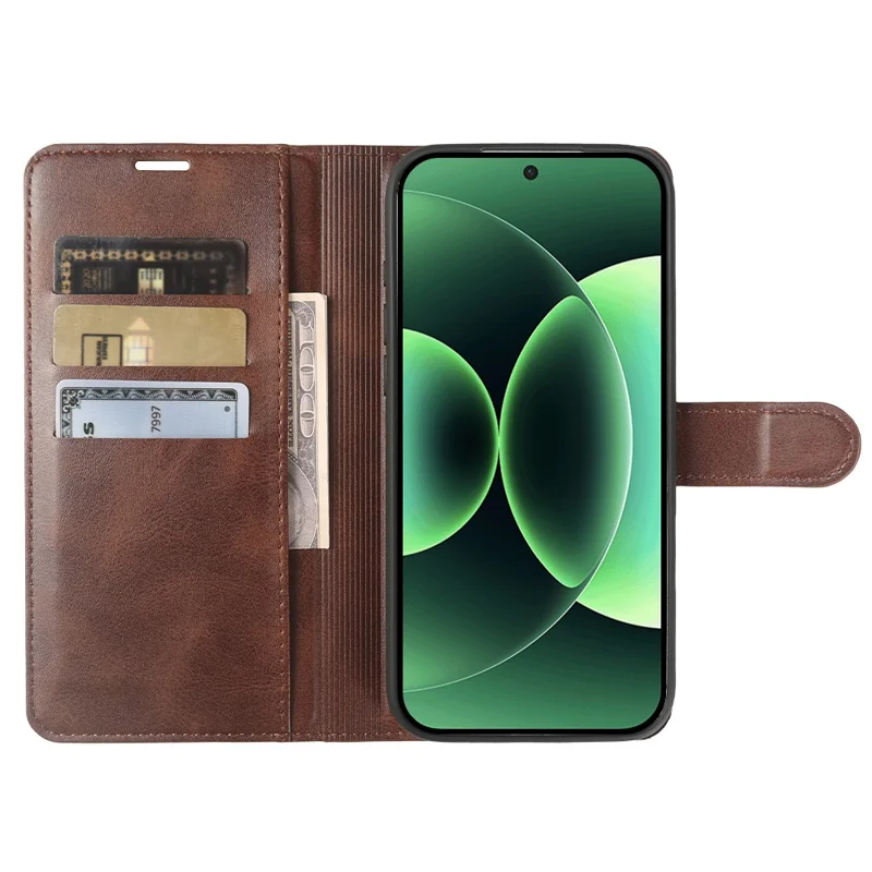 Cover con supporto portafoglio per Xiaomi 17 Pro Max, custodia pieghevole in ecopelle con texture a vitello - Marrone