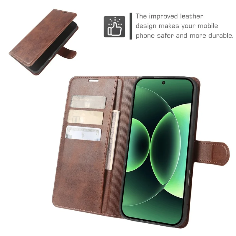 Cover con supporto portafoglio per Xiaomi 17 Pro Max, custodia pieghevole in ecopelle con texture a vitello - Marrone