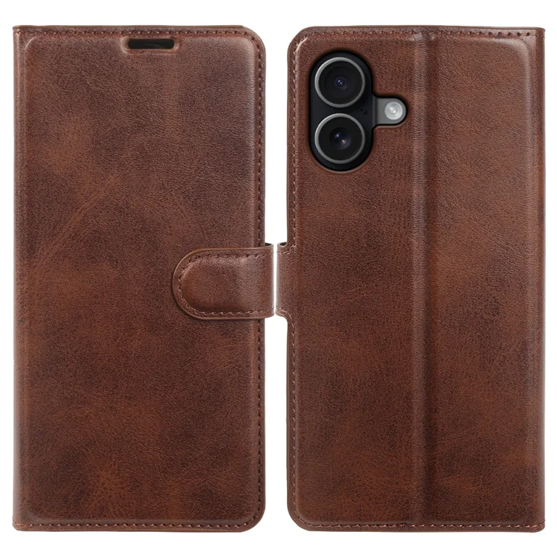 Capa Carteira com Suporte para iPhone 16, Capa de Couro Sintético com Textura de Bezerro - Marrom