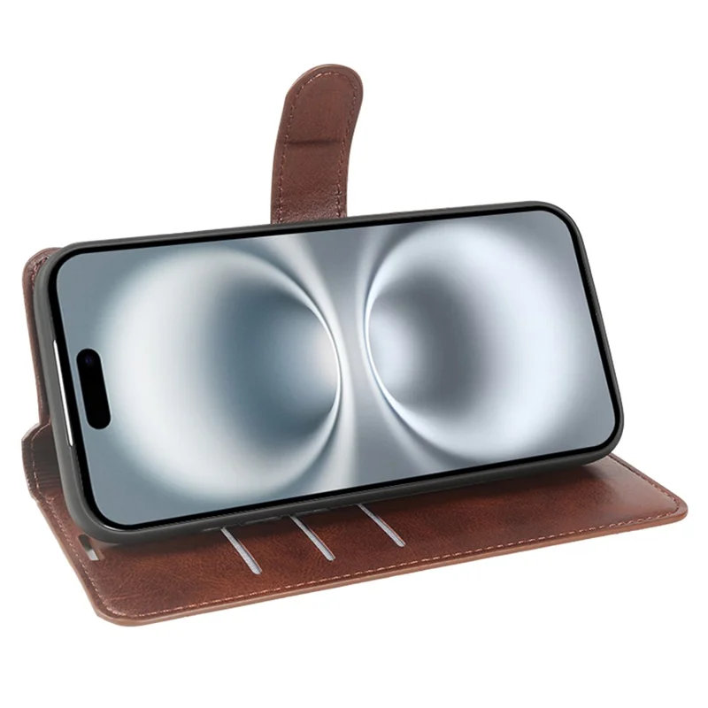 Capa Carteira com Suporte para iPhone 16, Capa de Couro Sintético com Textura de Bezerro - Marrom