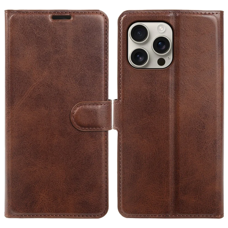 For iPhone 16 Pro Case Stand Wallet Calf Texture PU Leather Flip Phone Cover - Brown