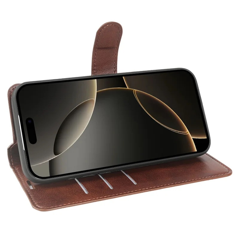 For iPhone 16 Pro Case Stand Wallet Calf Texture PU Leather Flip Phone Cover - Brown