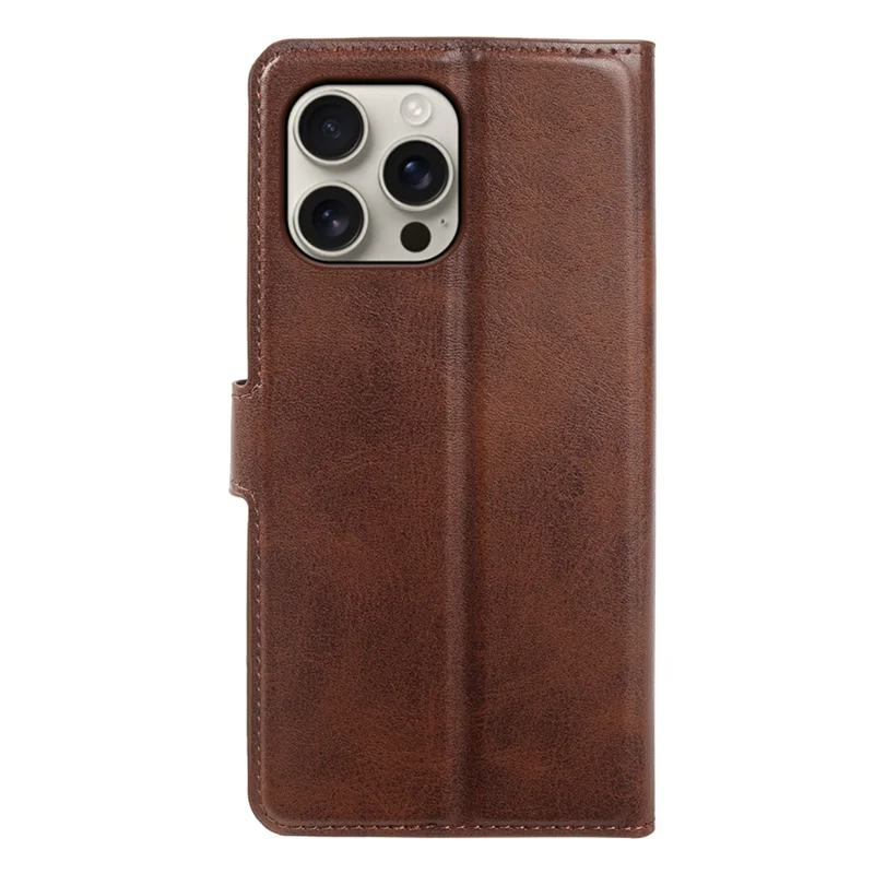 For iPhone 16 Pro Case Stand Wallet Calf Texture PU Leather Flip Phone Cover - Brown