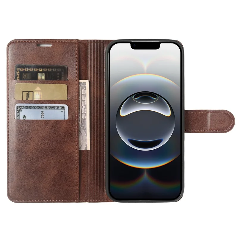 Für iPhone 17e / 16e Tasche Ständer Brieftasche Kalbsleder-Optik PU-Leder Klapptasche - Braun