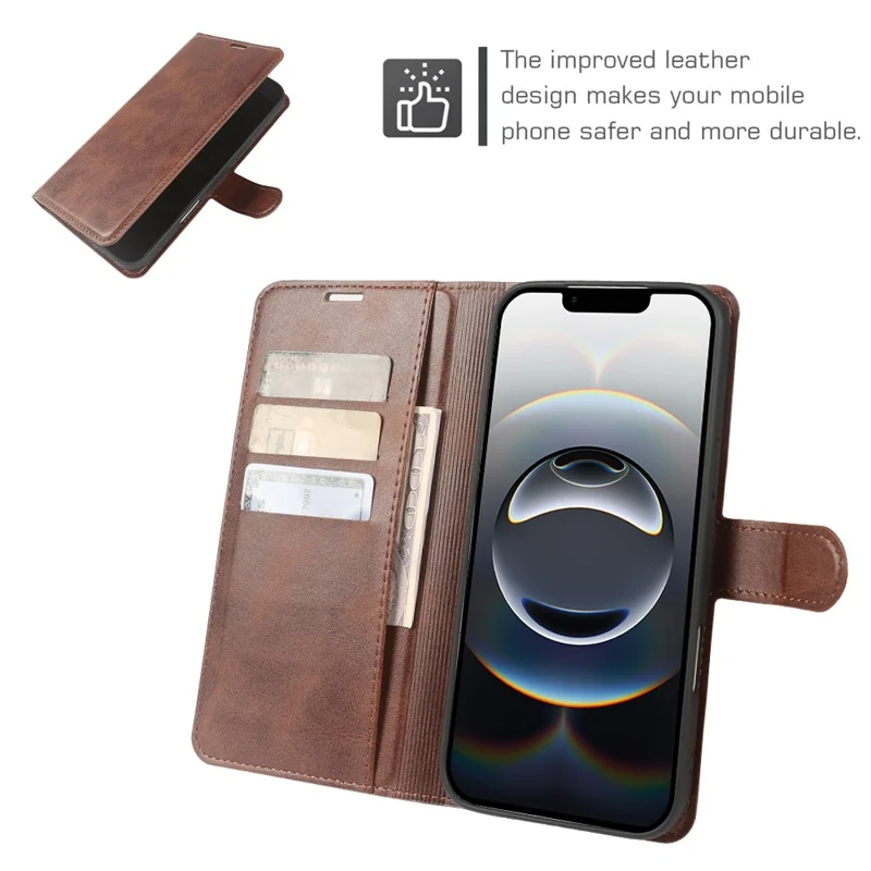 Für iPhone 17e / 16e Tasche Ständer Brieftasche Kalbsleder-Optik PU-Leder Klapptasche - Braun